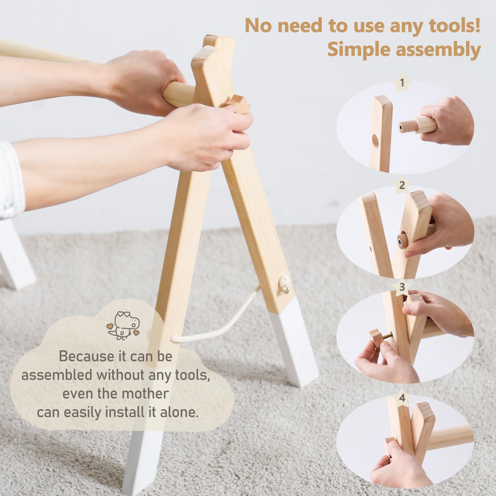 Promise Babe Play Gym for Newborn Baby Play Arch Baby Wooden Baby Gym Toy Play Arch Activity Center Baby White Design Removable Play Arch Babies Wooden Nursery - Image 2