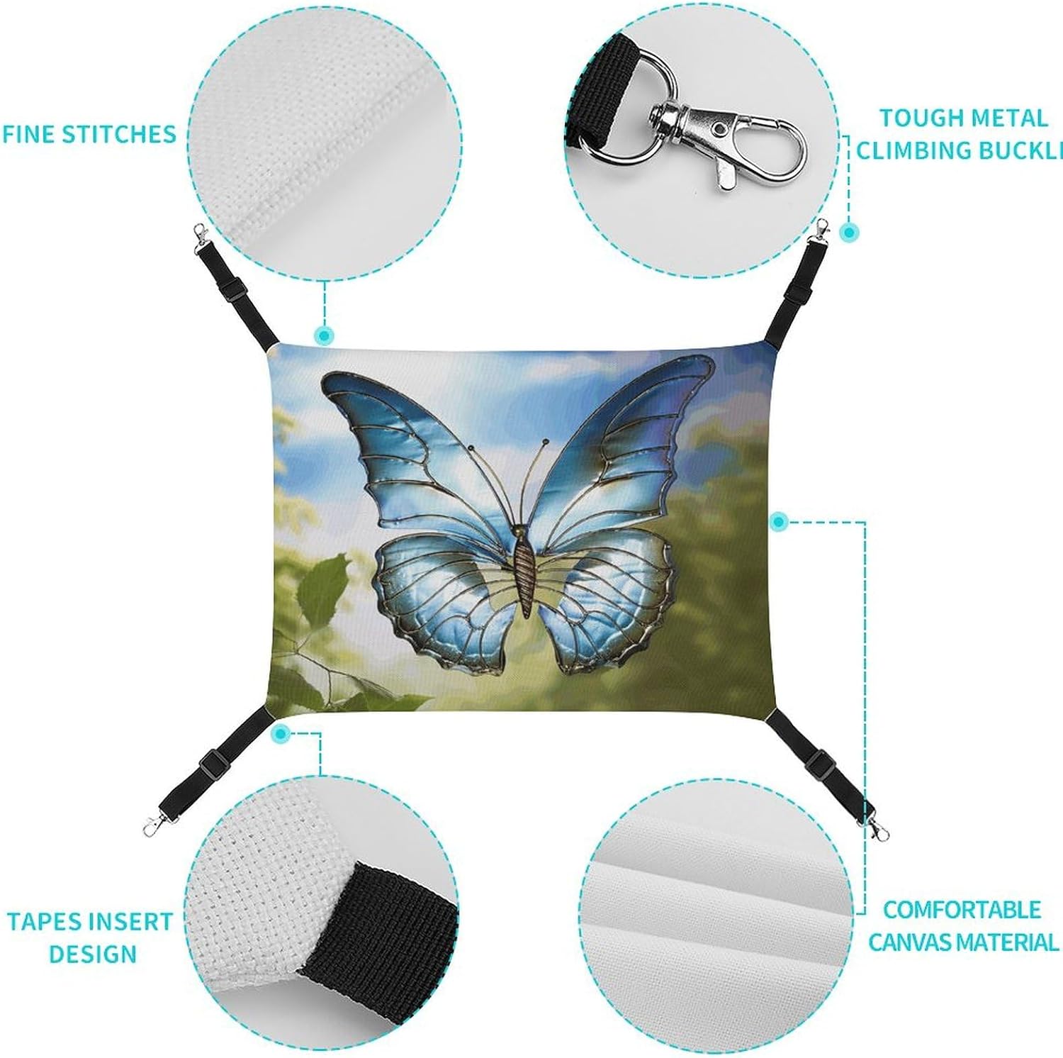 review Hanging Pet Hammock, Personalized Beauty Butterfly Printed Soft Breathable Pet Hammock with Adjustable Straps and Metal Hooks for Cats Small Dogs Rabbits Sugar Gliders