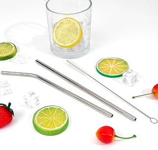 2Pcs Reusable Stainless Steel Metal Straws with Case, Reusable Straws, Metal Straws Reusable, Hiccup Straw, Stainless Steel Straws, Dishwasher Safe - 1 Cleaning Brushes Included