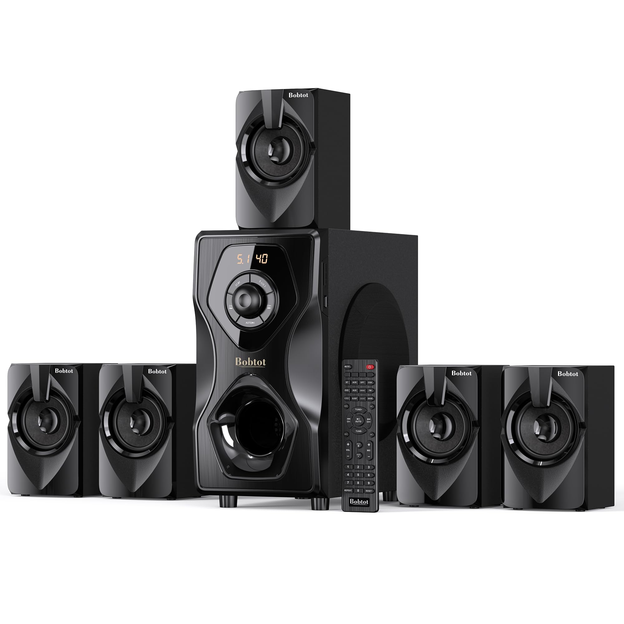 Bobtot Surround Sound 5.1/2.1 Wired Speakers - 700 Watts Peak Power, 5.25" Subwoofer, Strong Bass, Bluetooth, HDMI ARC, Optical Input
