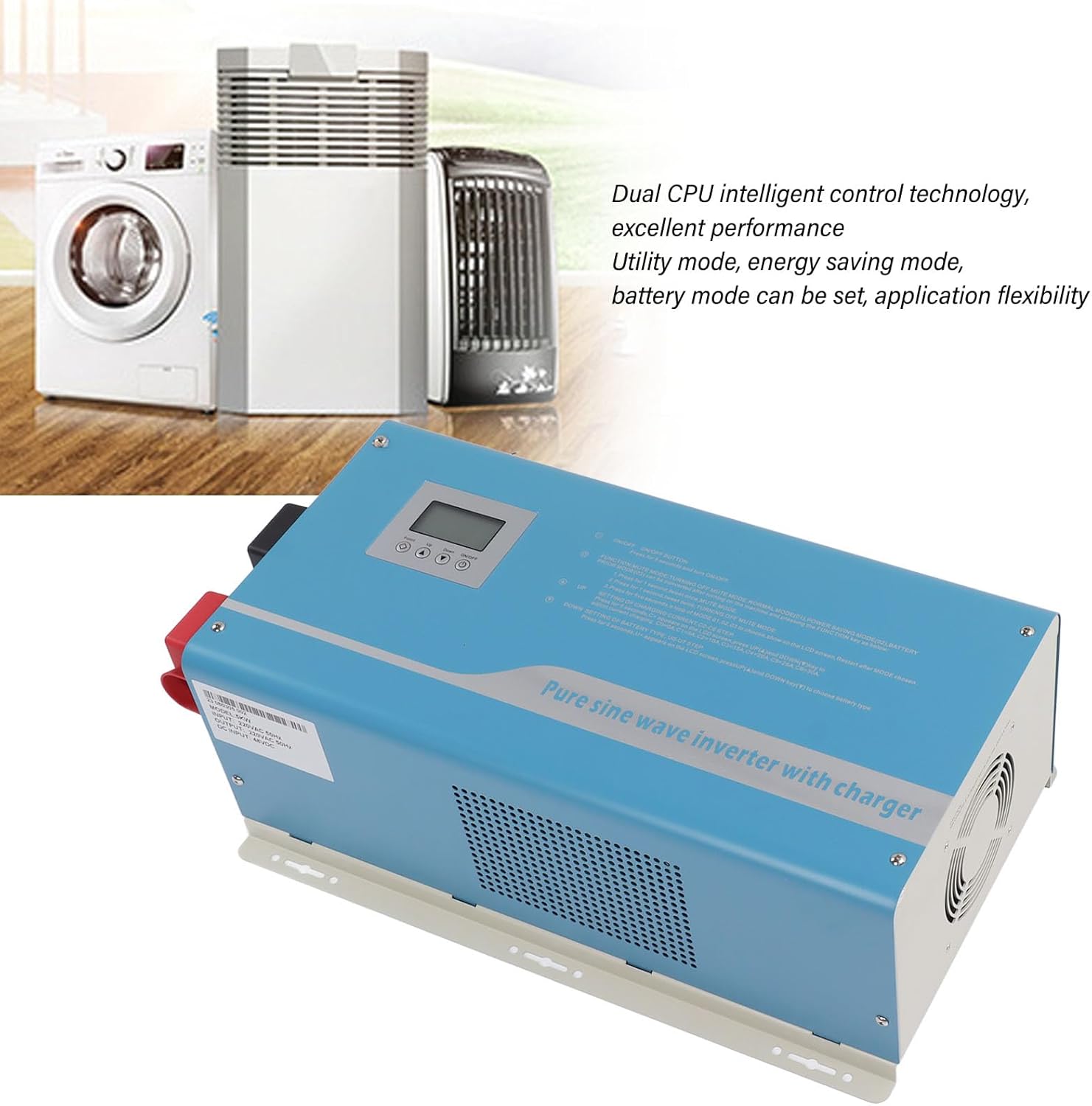 Solar Inverter High Power, Pure Sine Waves Power Inverter 1000W Wall Mounted 110VAC 220VAC 230VAC Output LCD Display Pure Sine Inverter Charger for Home RV(#2)