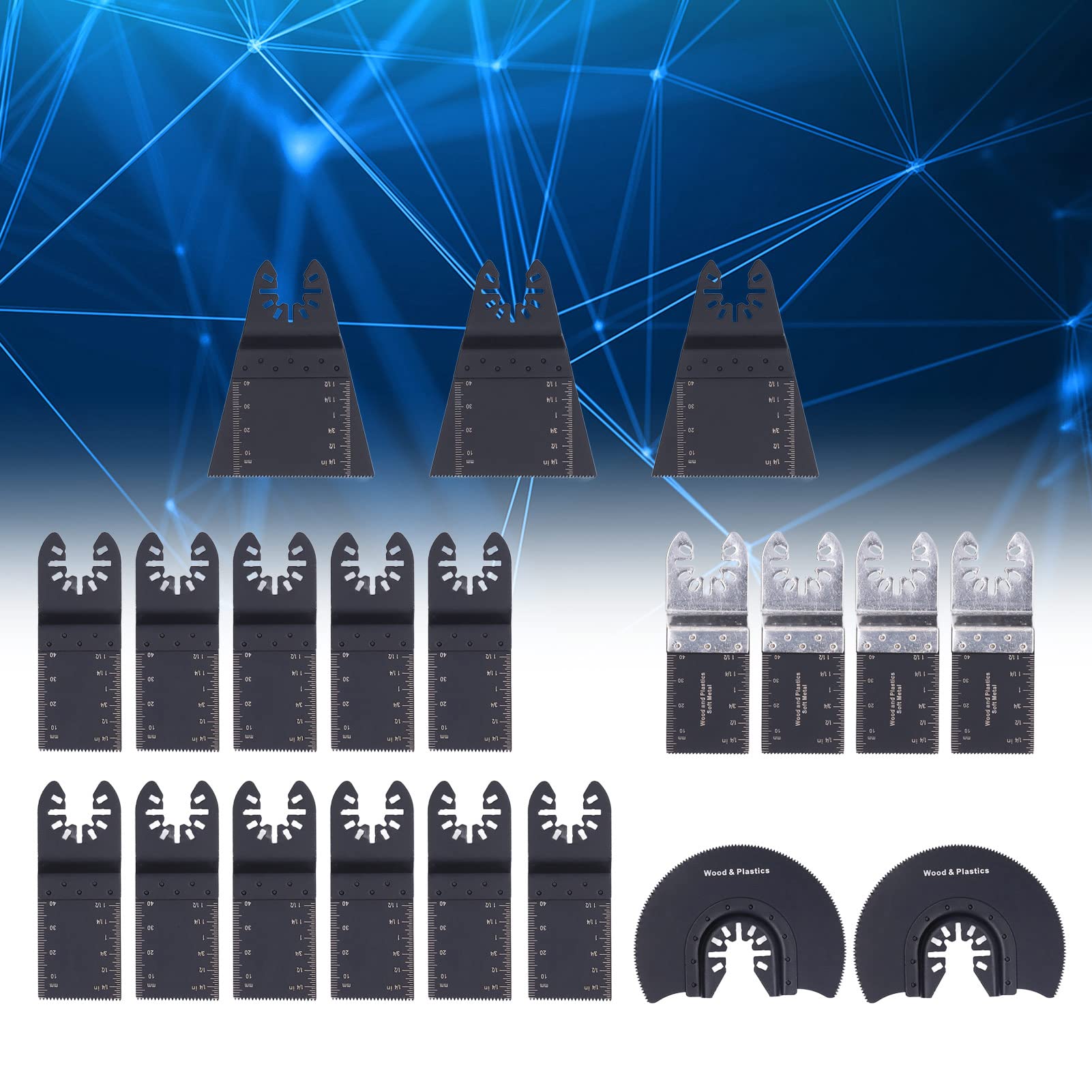 20 lame oscillanti universali per seghe oscillanti, per legno, metallo, multiutensile oscillante, a sgancio rapido, ideali per tagliare legno, metallo e plastica in progetti fai da te e