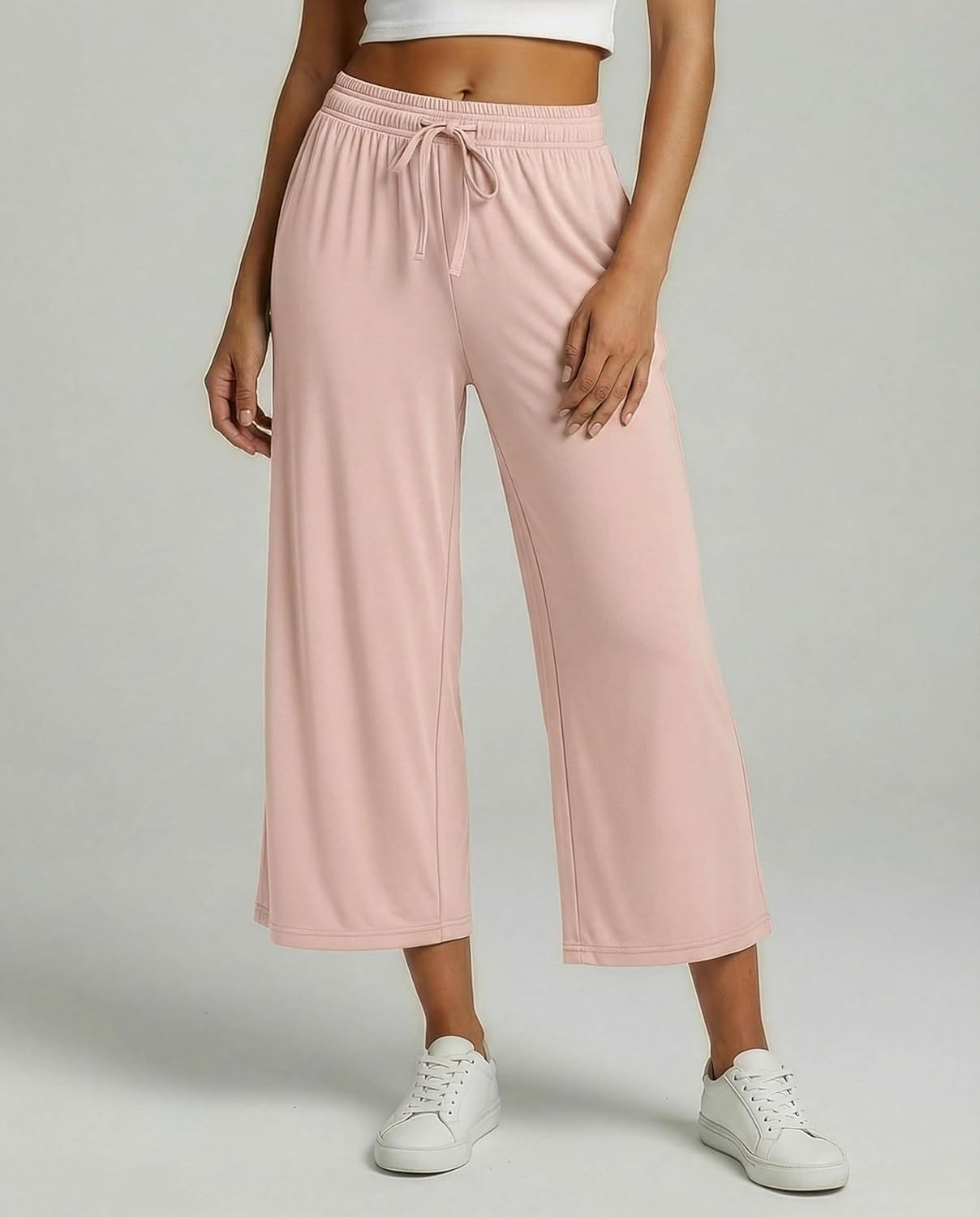 Real Essentials 3 Pack: Women's Ultra-Soft Wide Leg Loose Capri Open Bottom Pants - Yoga Lounge Pockets(Available in Plus) - Image 2