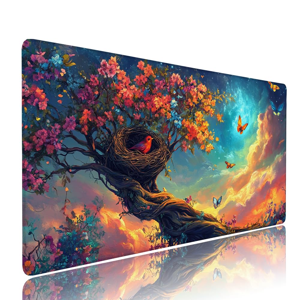 Alfombrilla de Mouse para Juegos, Colore, XXL, Antideslizante, Impermeable, Diseño de Uccello, Extendido, Grande, 1200x600x3mm, para PC, Laptop, Ufficio, Famiglia d-165