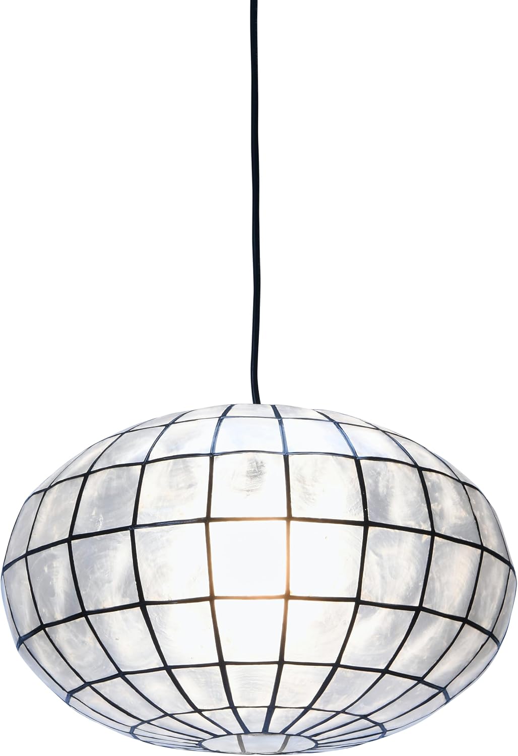 Creative Co-Op Oblong Capiz Ceiling Light, White and Black