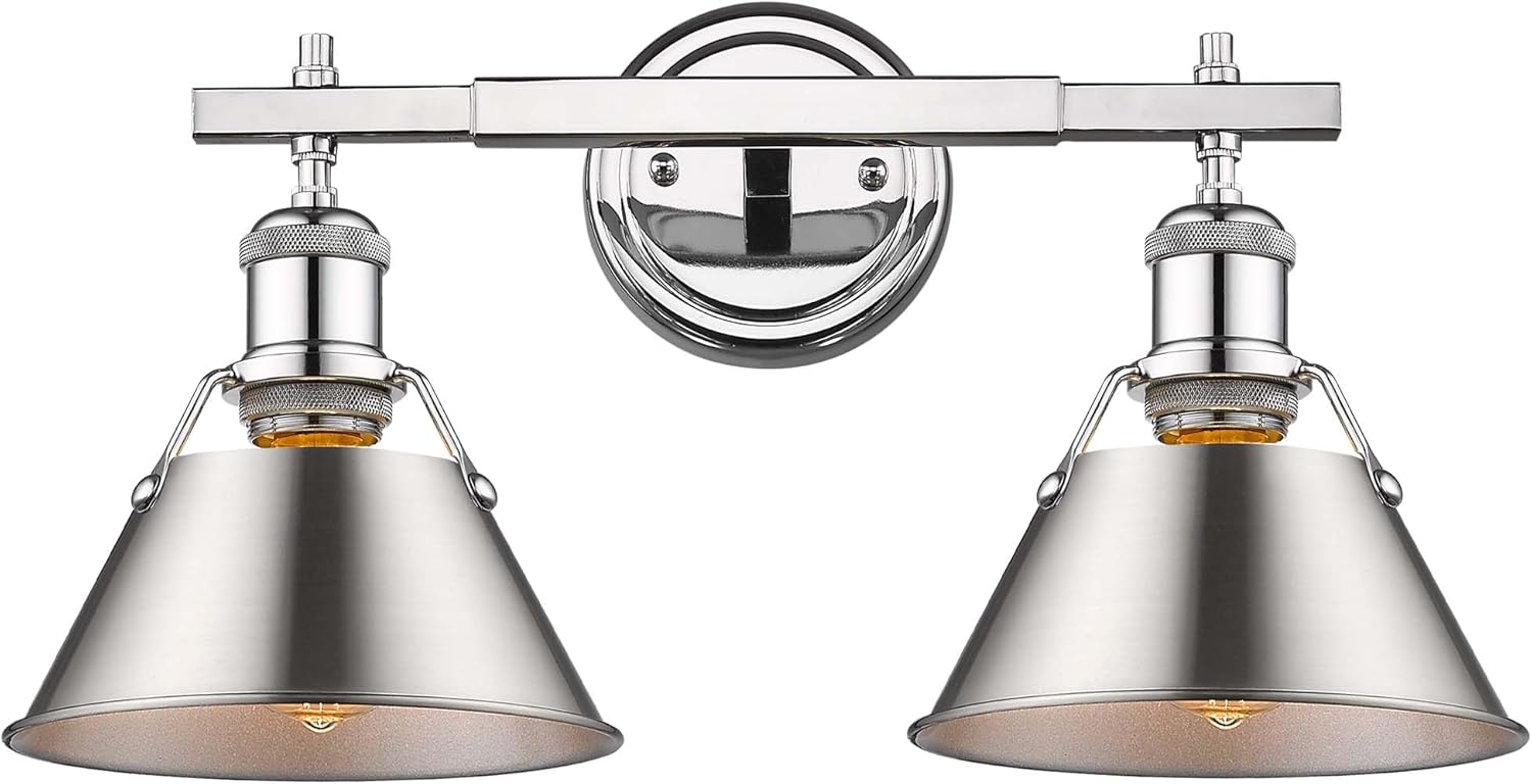 Golden Lighting 3306-BA2 CH-NVY Orwell Bath Vanity, Chrome with Navy Blue Shade- Bathroom Vanity Light, Vanity Lights, Light Fixture, Vanity Lights for Bathroom,