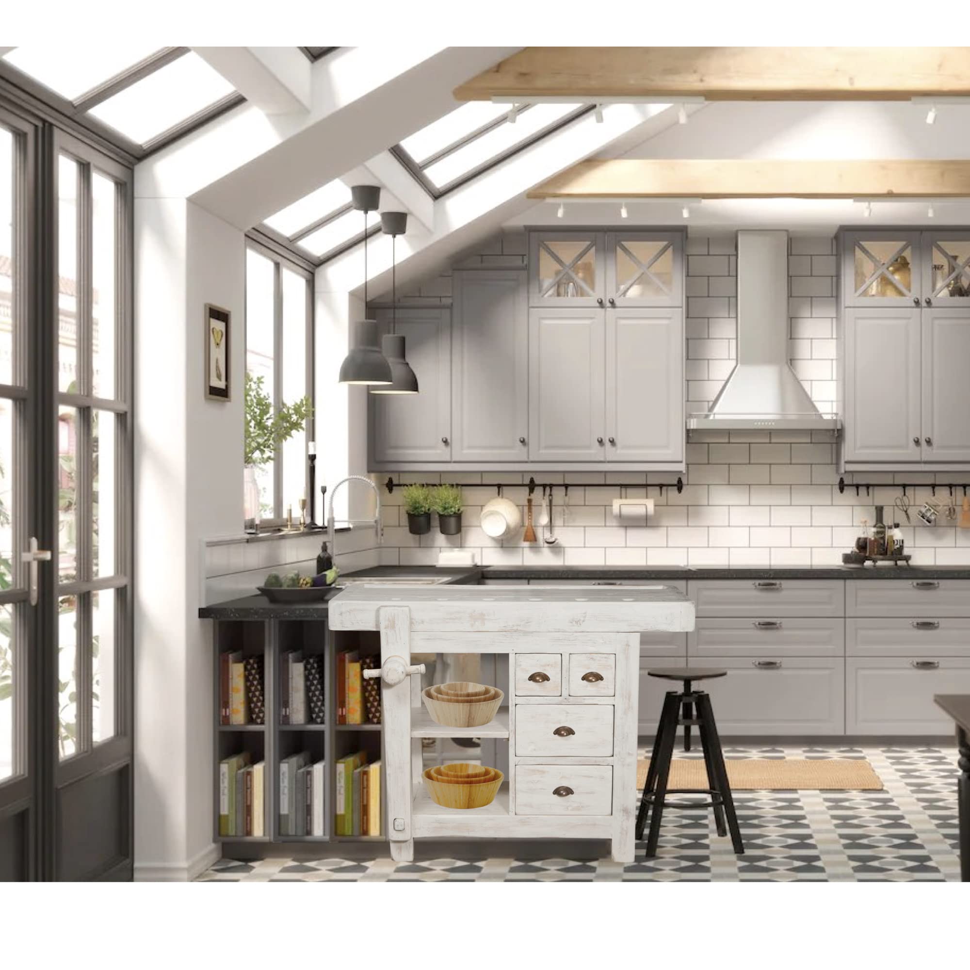 Biscottini Mesa alta de trabajo 116 x 90 x 63 cm fabricada en Italia | Isla de cocina encimera madera maciza | Banco de cocina | encimera de cocina madera