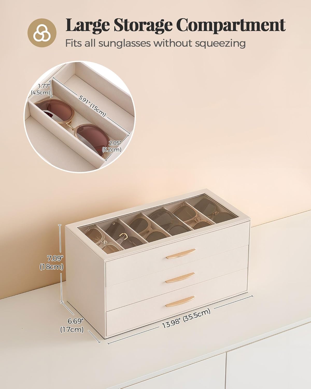 Lolalet Sunglasses Organizer Case for Women, Eyeglass Storage Holder Display Box with Clear Top Lid