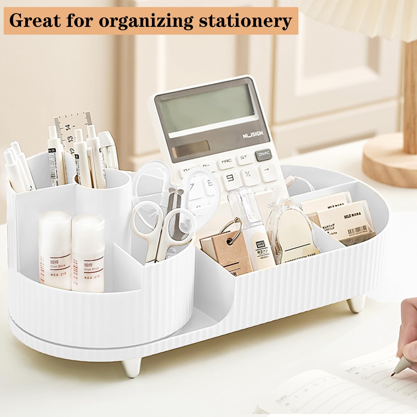 COMFYROOM Najnowszy obrotowy o 360° organizer na kosmetyki z uchwytem na pędzle, duży spinningowy schowek na kosmetyki do pielęgnacji skóry, perfum i balsamów - czysta biel