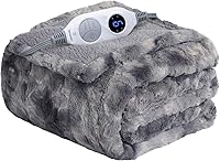 Westinghouse Faux Fur Heated Throw Blanket 50x60 Grey - 6 Heat Levels, Dual Controls, Auto-Off, Machine Washable Sherpa Electric Blanket