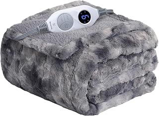 Westinghouse Faux Fur Heated Throw Blanket 50x60 Grey - 6 Heat Levels, Dual Controls, Auto-Off, Machine Washable Sherpa Electric Blanket