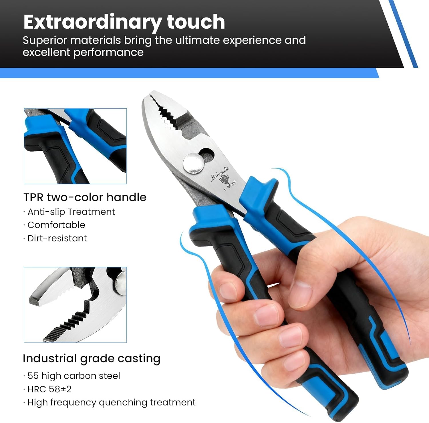 8" Adjustable Slip Joint Pliers, Heavy Duty Carbon Steel with Serrated Jaws for Maximum Grip, Non-Slip Handles, Groove Joint Wrench for Plumbing, Bolts, Pipes, Automotive, Home Repairs Tools