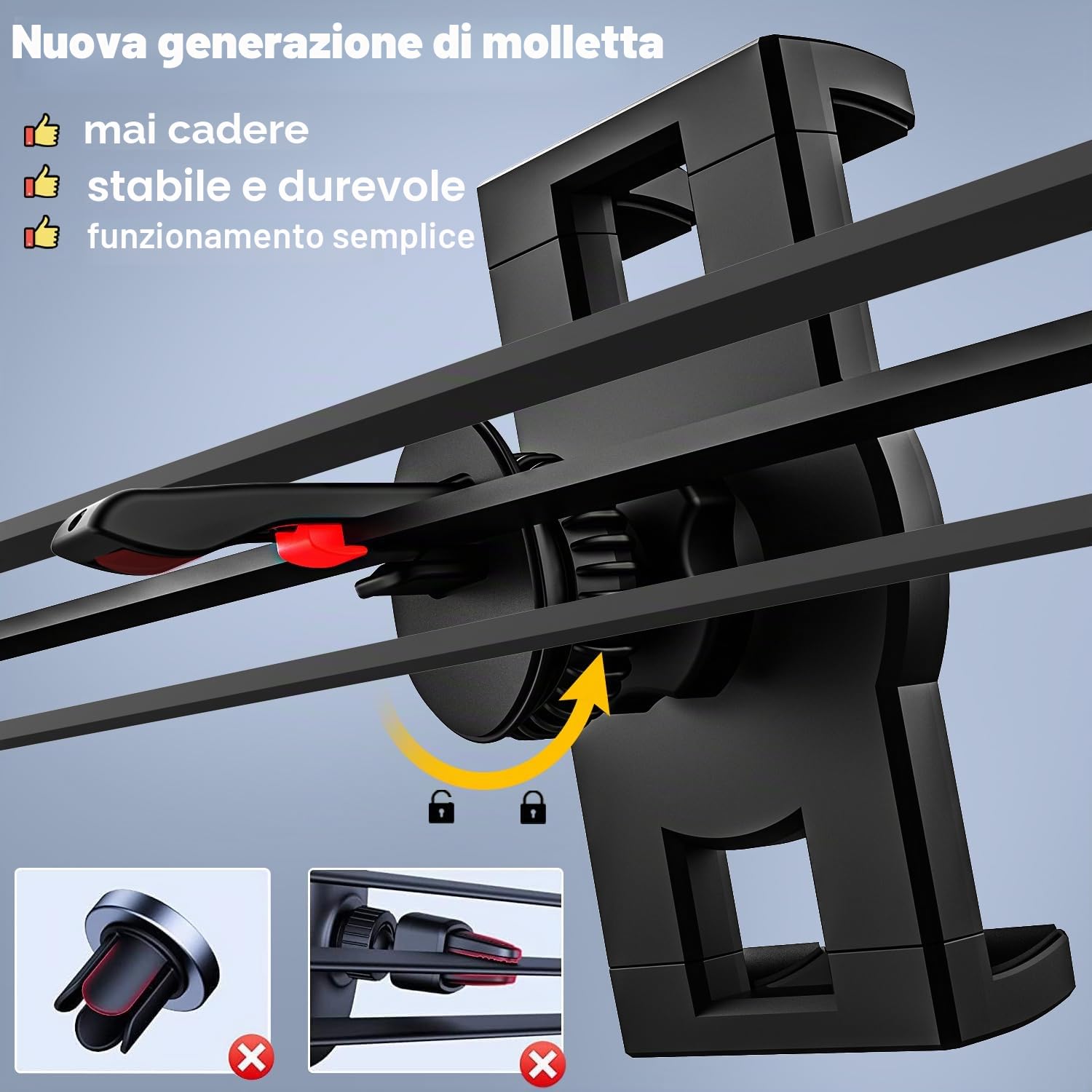 Supporto Tablet Auto Bocchette Aria, Porta Tablet Macchina Presa D'aria | Clip di Aggiornamento Non Agitare Mai - per iPad Mini Air Pro, Galaxy Tab, Kindle Fire, Telefono, 4-13"