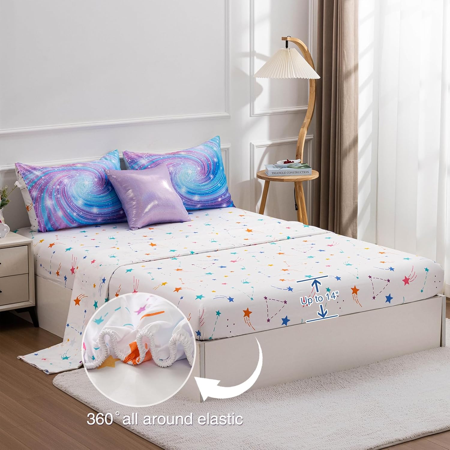 Btargot Super Soft 6 Pieces Gradient Star Ring Comforter Set, Colorful Glitter Rainbow Star Pattern Bedding Set for Boys Girls Teens, Twin Purple - Image 4