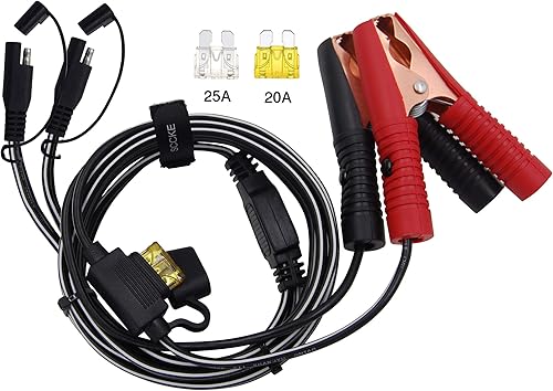 Cable de extensión de cocodrilo de cocodrilo de 10 pies y 14 AWG a 2 conectores SAE, adaptador de liberación rápida SAE de 12 V, negro, resistente