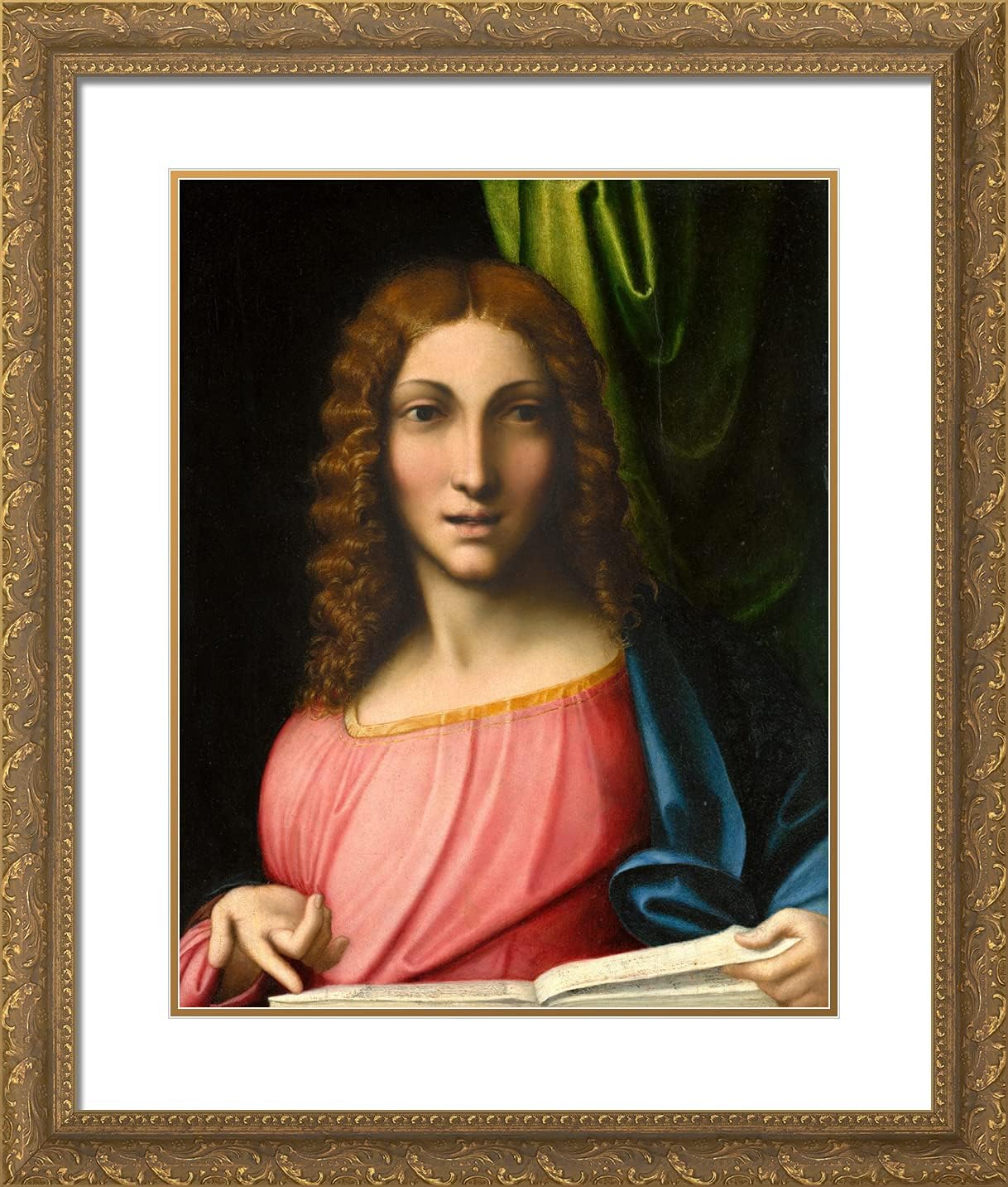 ArtDirect Correggio 20x23 Black Ornate Framed Art Print with Double Matting Titled: Salvador Mundi ll