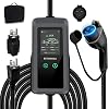 Level 1&2 EV Charger, 23ft Cable, 16Amp, 110V240V, Adjustable Current&Timer, NEMA 6-20 Plug&5-15 Adapter for Household Socket, SAE J1772 Compatible for All PHEV/EV(Tesla Requires Adapter)