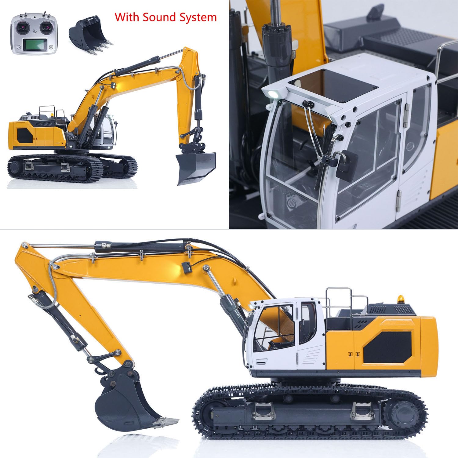 Toucan RC Hobby Excavatrice hydraulique RC 945 en métal 1/14 avec télécommande et système d'éclairage sonore