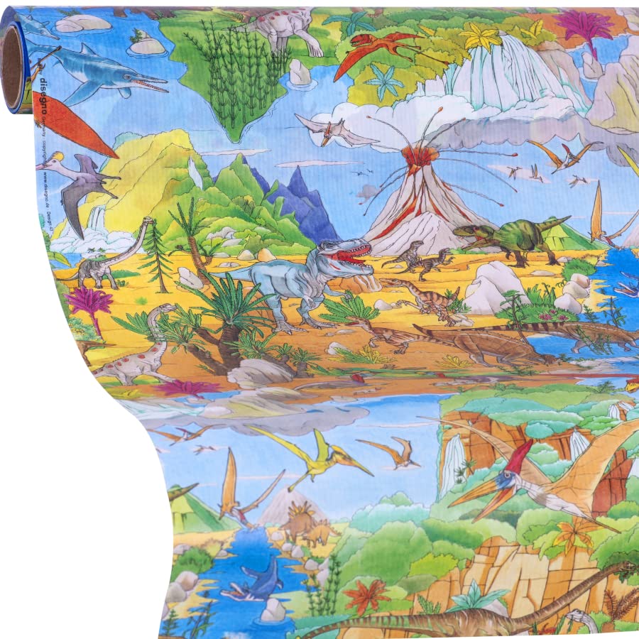 ARKRAFT Geschenkpapier-Set – 5 Blatt 90x65 Cm, Mit Bändern & Karten, Einhorn & Dino-Motive