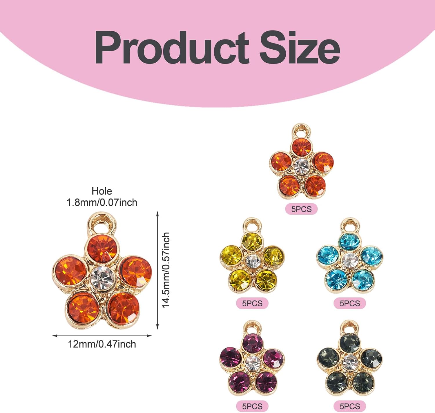 Craftdady 25Pcs Rhinestone Flower Pendants Light Gold Cherry Blossom Charms Alloy Tiny Crystal Flower Charms for DIY Bracelets Necklace, Jewelry Findings Making Accessories (5 Colors) - Image 3