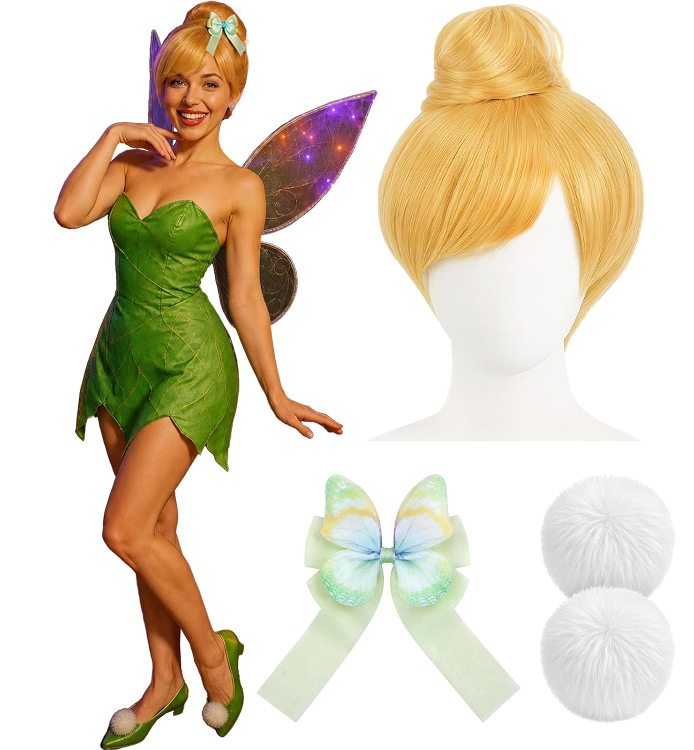 Swooflia Grey Ombre Bob Wig for Women & Cosplay Accessories - Convenient Set Includes Adjustable Wig Cap, Choker, Nails, Cosplay Wig for Halloween, Costume, Party and Daily Use (Wig2-07)