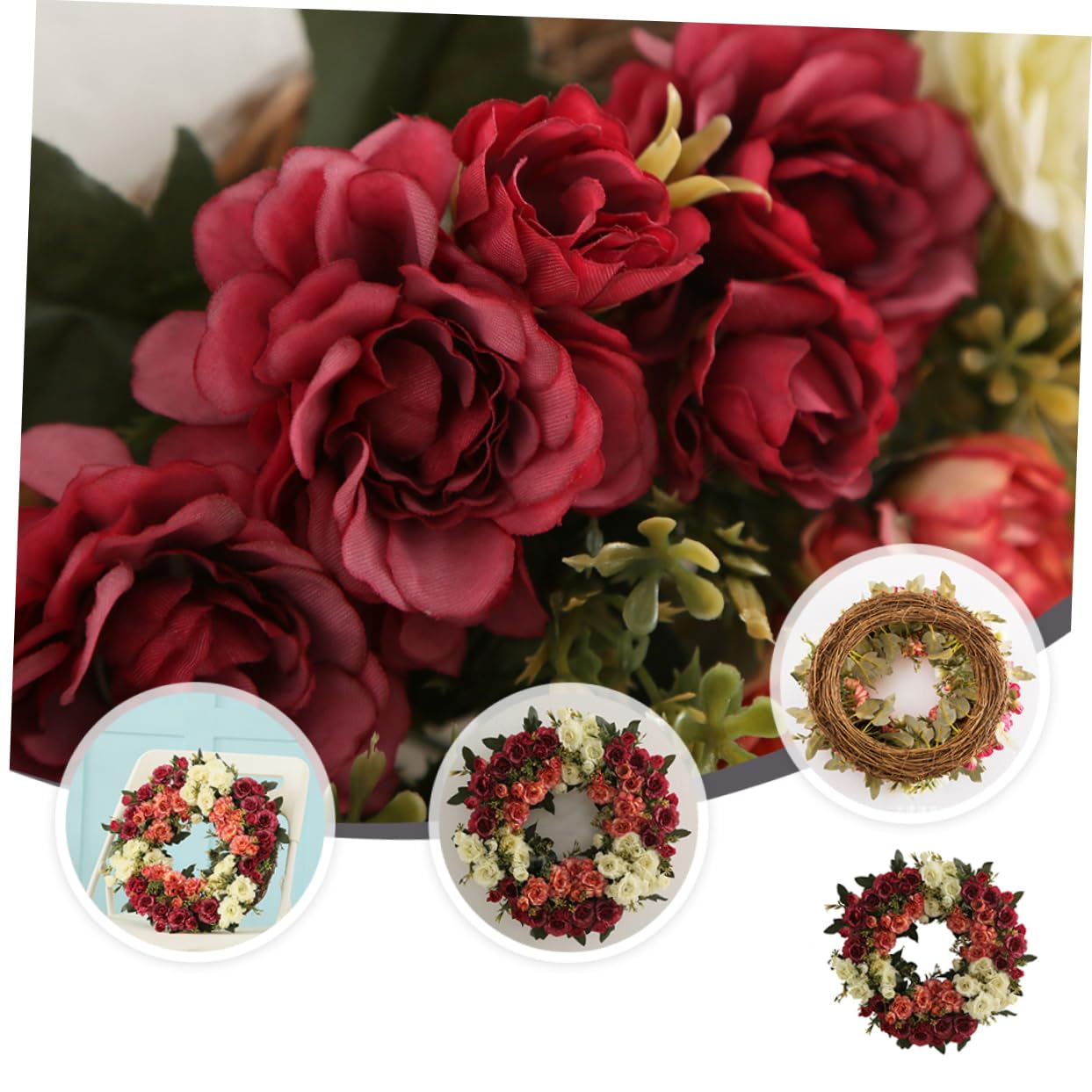 Künstlicher Rosenkranz aus Rattan und Seidengarn für Tür und Wand | Girlande für Hochzeit und Party, Rosen Deko für Weihnachten und Neujahr