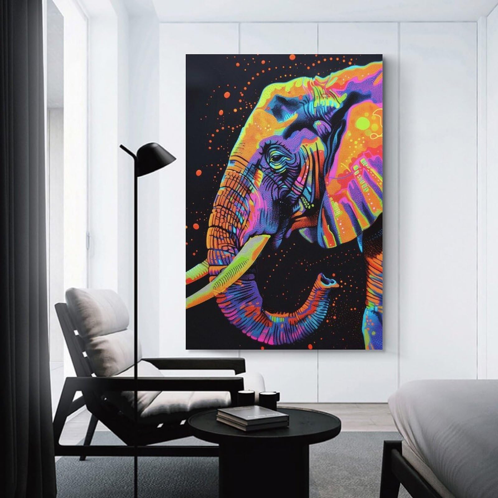 Junmoney Unframe-Style-4 Neon Elephant Art Canvas Wall Decor, 20X30inch(50X75cm), For Wall Displays, Bedrooms Or Room Updates, Wall Decor Suited To Curated Displays