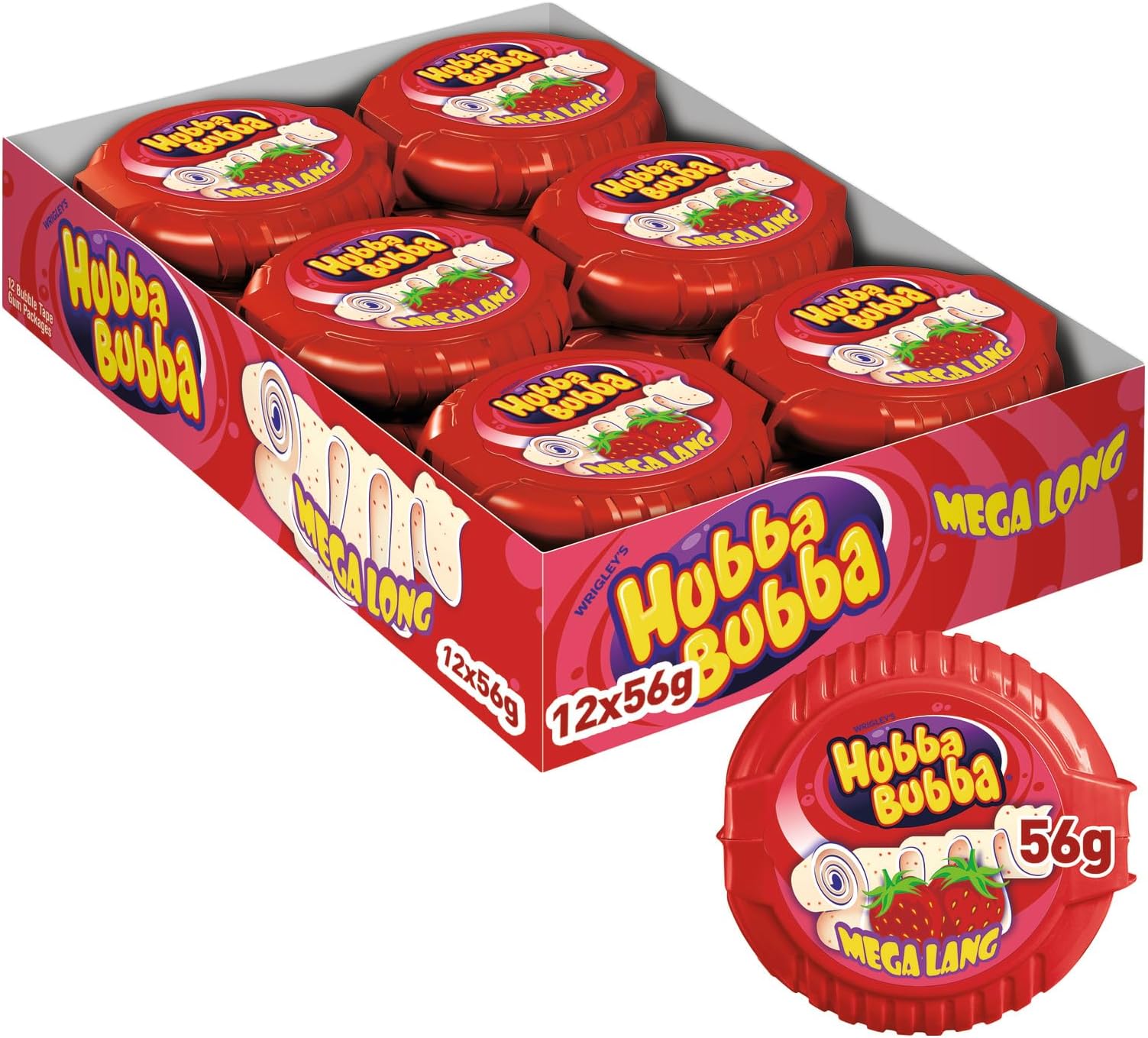 Chewing Gum, Snappy Strawberry, Mega Long Tape, 12 Packs Of 180
