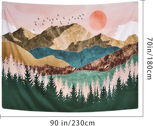 Miniatura 7 de ARFBEAR Tapiz de montaña, bosque y árbol, popular tapiz para colgar en la pared, paisaje natural, manta de playa verde y marrón (90 x 70 pulgadas)