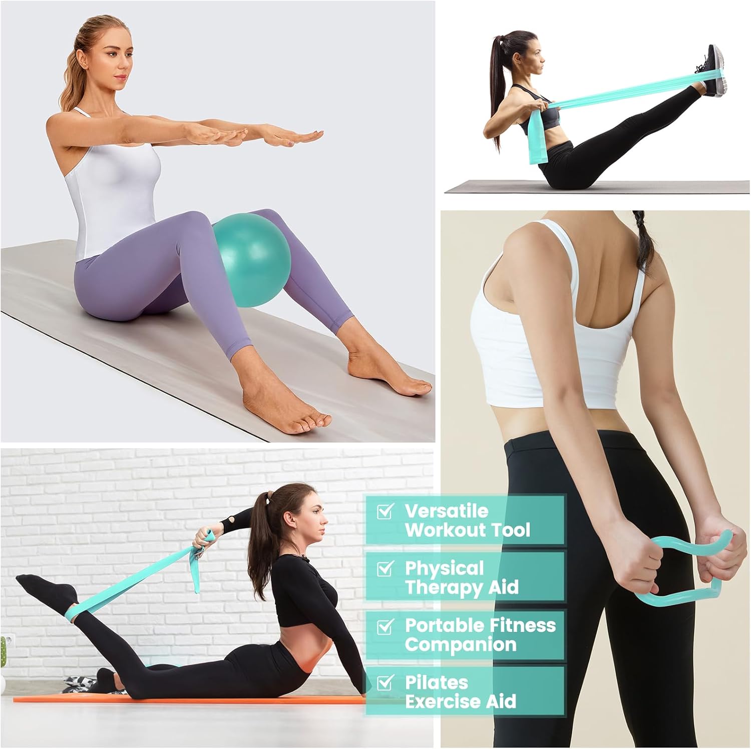 Home Pilates Essentials Kit for Women,Pilates Equipment Set with 9 Inch Yoga Ball,Figure 8 Resistance Band,Pilates Bands & Accessories,Pilates Ring and Ball Set for Beginners Home Workouts - Image 5