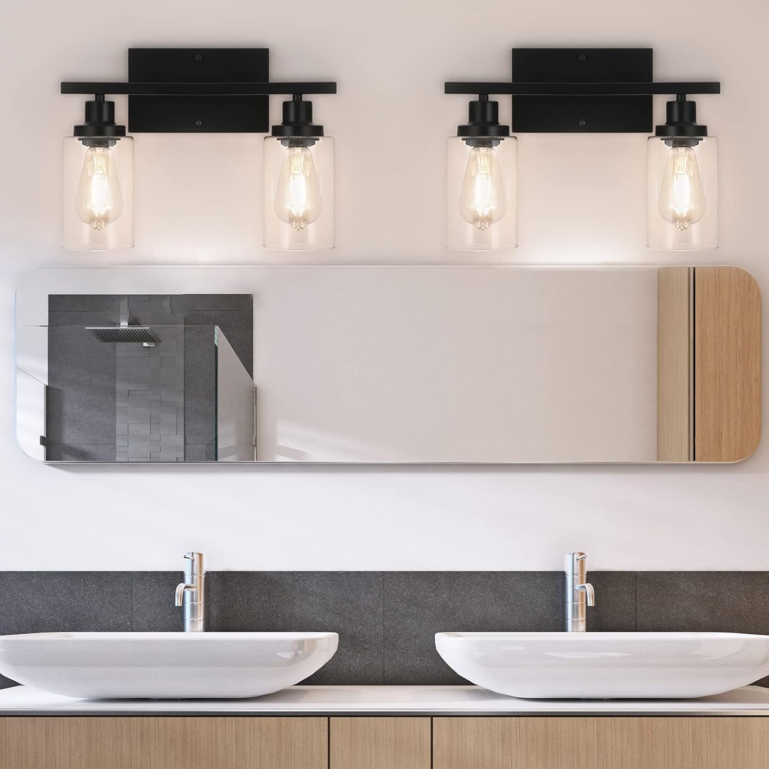 Buy 2 Lights Bathroom Vanity Light Fixtures Matte Black Wall Light Fixture Vintage Industrial Vanity Light With Metal Base And Glass Shade For Over Mirror Porch Wall Light Bathroom Light Fixtures Online In