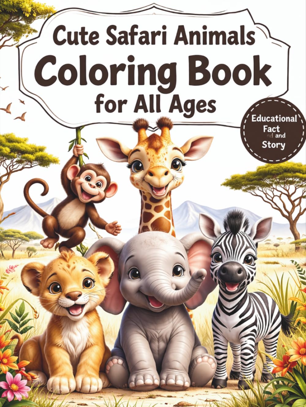 Cute Safari Animals Coloring Book for All Ages: Realistic, Adorable & Relaxing Wildlife Designs for Kids, Teens and Adults: 50 Fun, Easy & Detailed ... Pages for Creativity, Relaxation & Learning