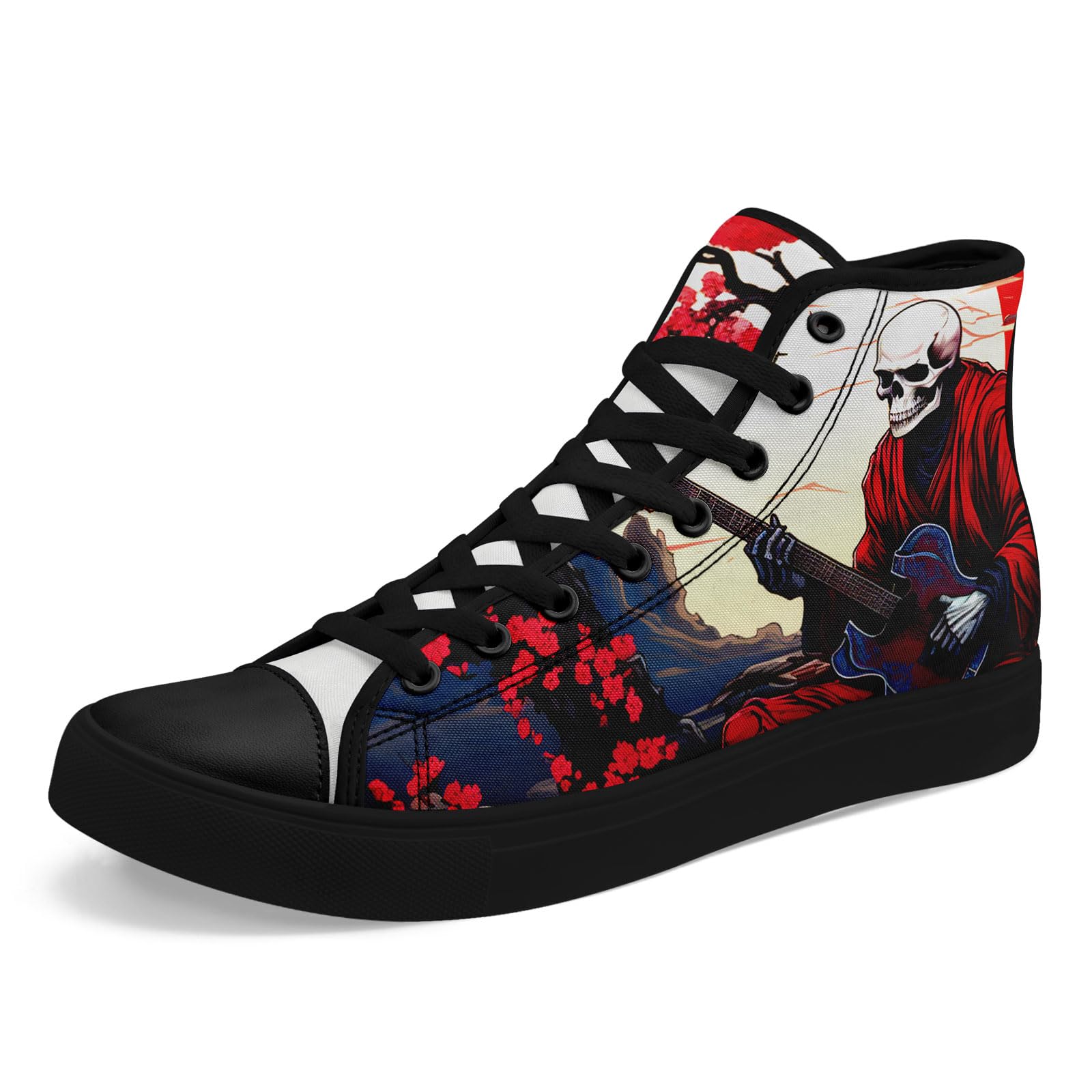 coolcustomize Mens High Top Sneakers Lace-Up Gothic Designed Casual Steet Canvas Shoes for Women Red and Black Skull Shoes