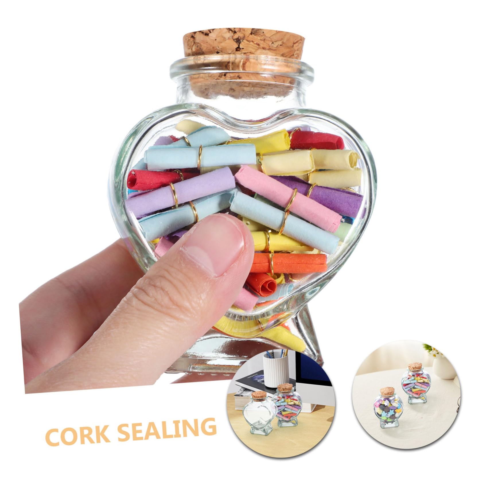Zerodeko 8 Pezzi Mini Bottiglie in Vetro Forma di Cuore Tappo in Sughero Barattoli Trasparenti Decorativi per Caramelle Messaggi e Progetti Fai da Te