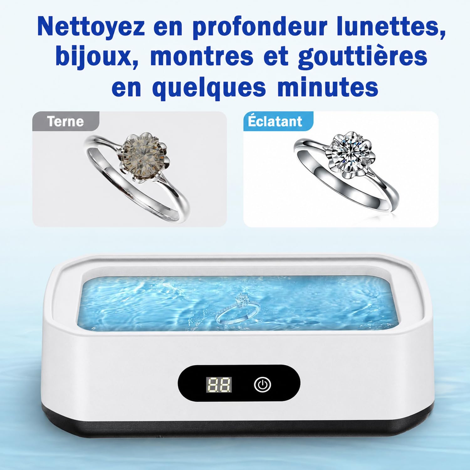 Nettoyeur ultrasons 650 ml pour lunettes, bijoux, gouttières | Nettoyage puissant à 49 kHz,5 minuteries,650 ml,inox 304 pour lunettes,bijoux et gouttières