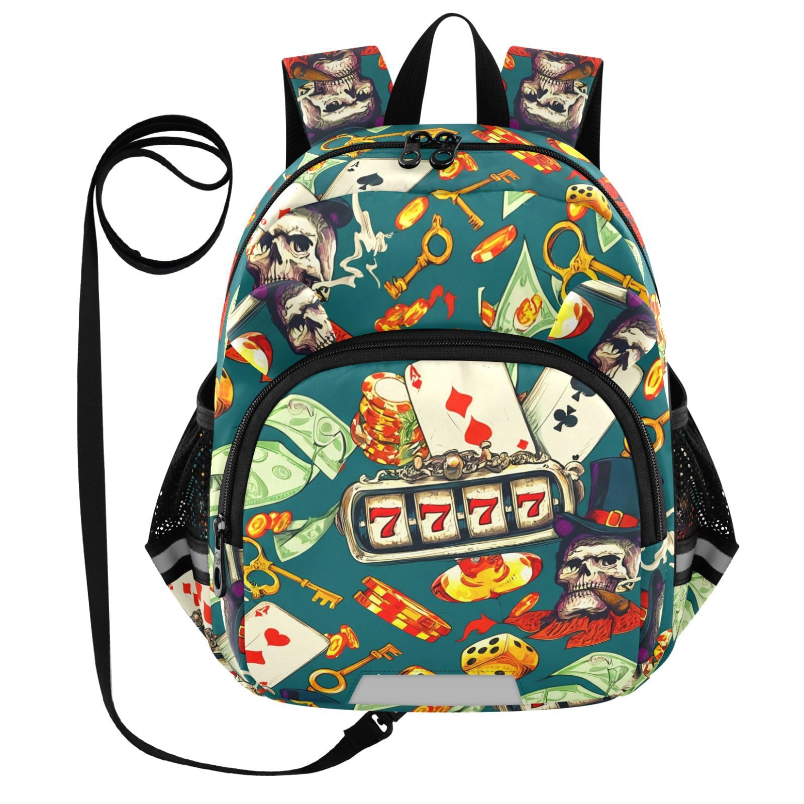 Skull Casino Dice Teal Toddler Harness Backpack for Boys Girls 3-6 Years Kids Backpack with Anti Lost Safety Leash Baby Protection Backpack for Travel Walking Preschool
