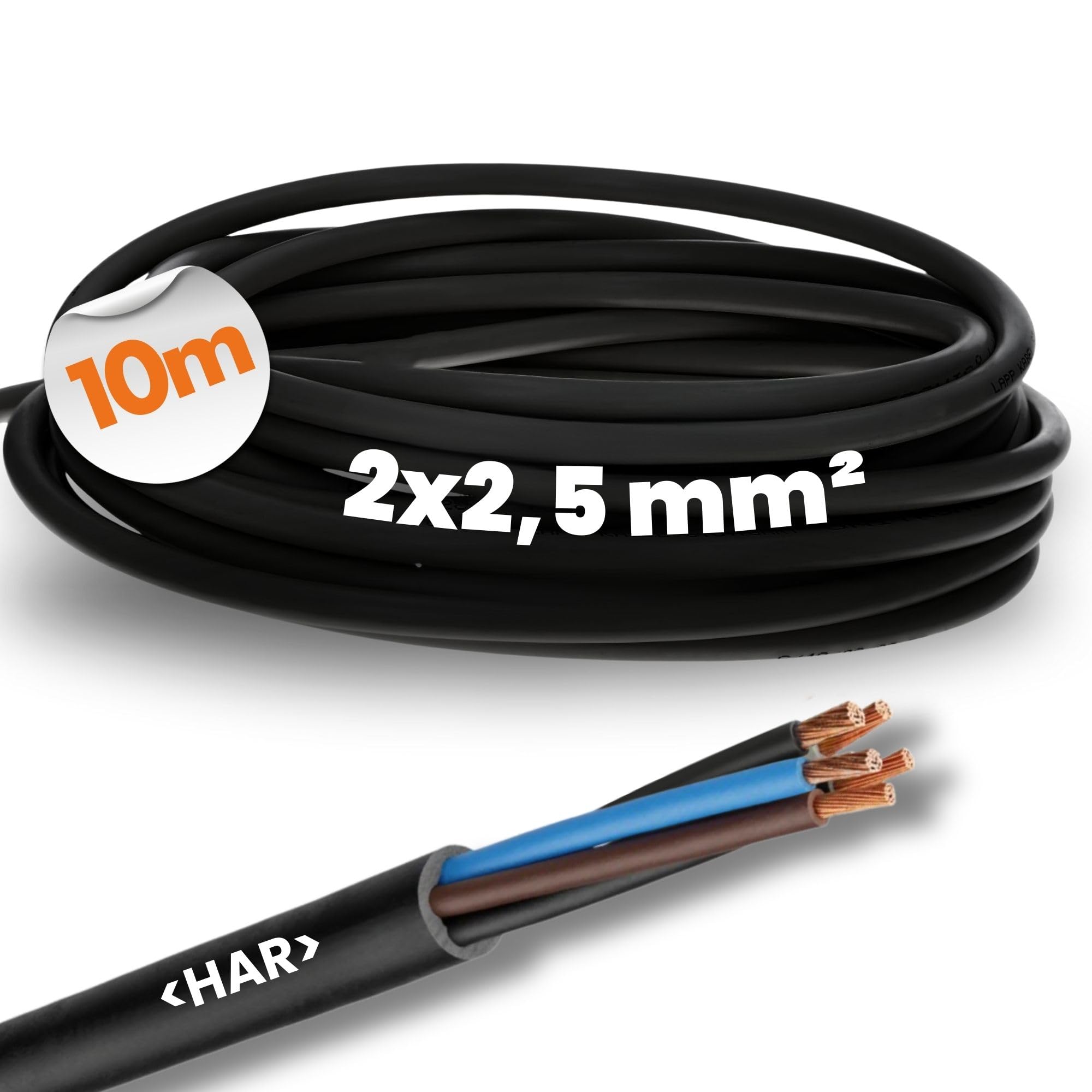 Lapp 10m H05RR-F 2x2,5 mm² Gummileitung - Flexibles Gummikabel Schwarz