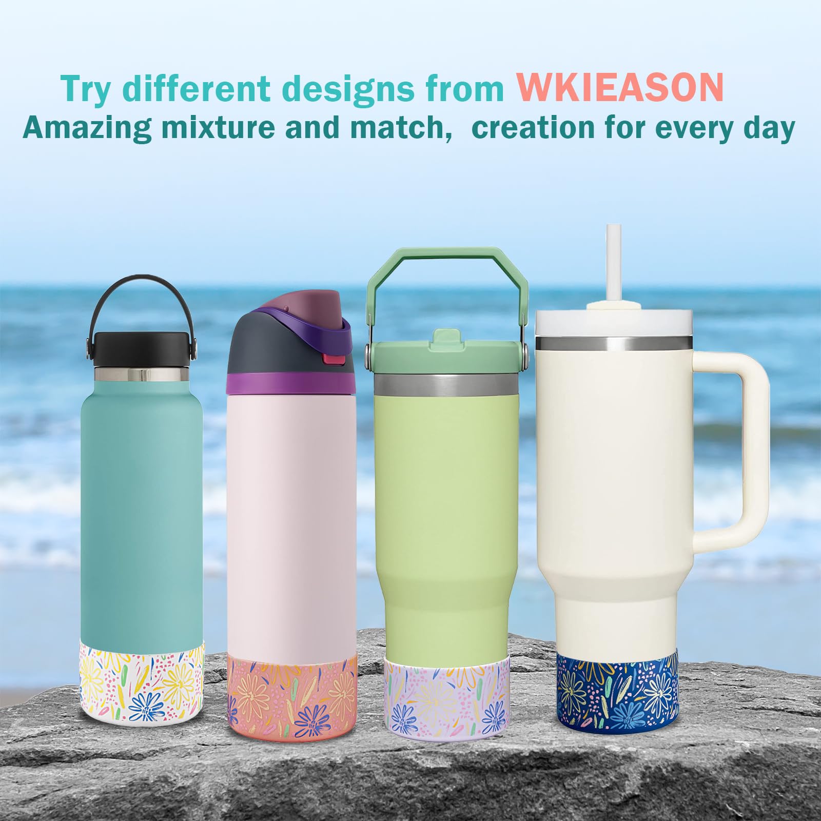 WK IEASON 2 Pcs Tumbler Bottom Protector Boot for Stanley Quencher Adventure 40oz & Stanley IceFlow 20oz 30oz and Compatible with Hydro Flask Water Bottle 12oz 21oz 24oz(Fresh Pink/Fog Flower) - Image 3
