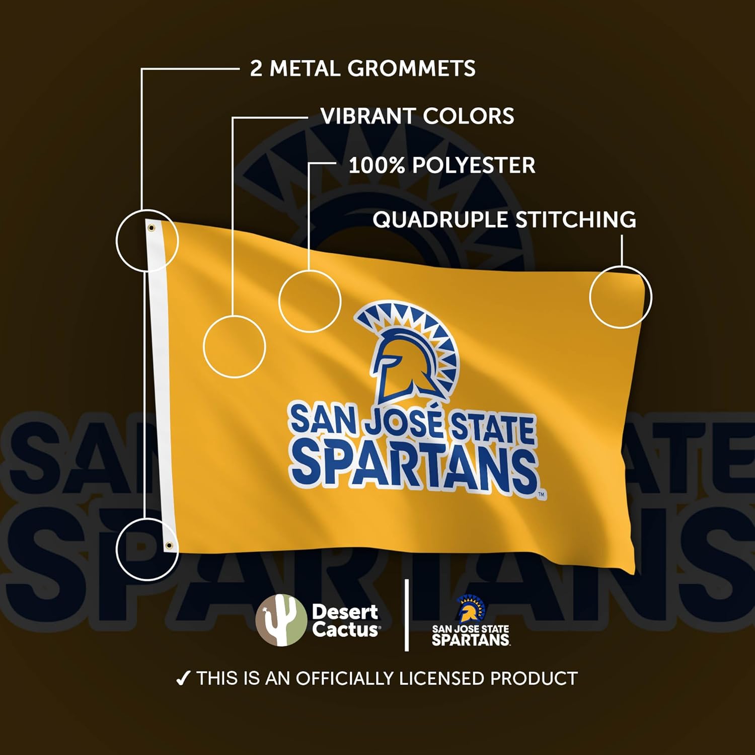 Desert Cactus San Jose State University SJSU Flag - 3 x 5 Feet Spartans Banner, Indoor/Outdoor Durable Fabric, 100% Polyester Design (Style 1) - Image 4