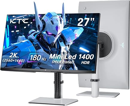 KTC 27 Inch Mini LED Gaming Monitor - 1440P Monitor 180Hz, HDR 1400, M27T6 | Adaptive Sync, 148% sRGB, HDMI DisplayPort, 2K Monitors Gamer with Tilt Swivel Pivot Height Adjustment, Eye Care, VESA Mount