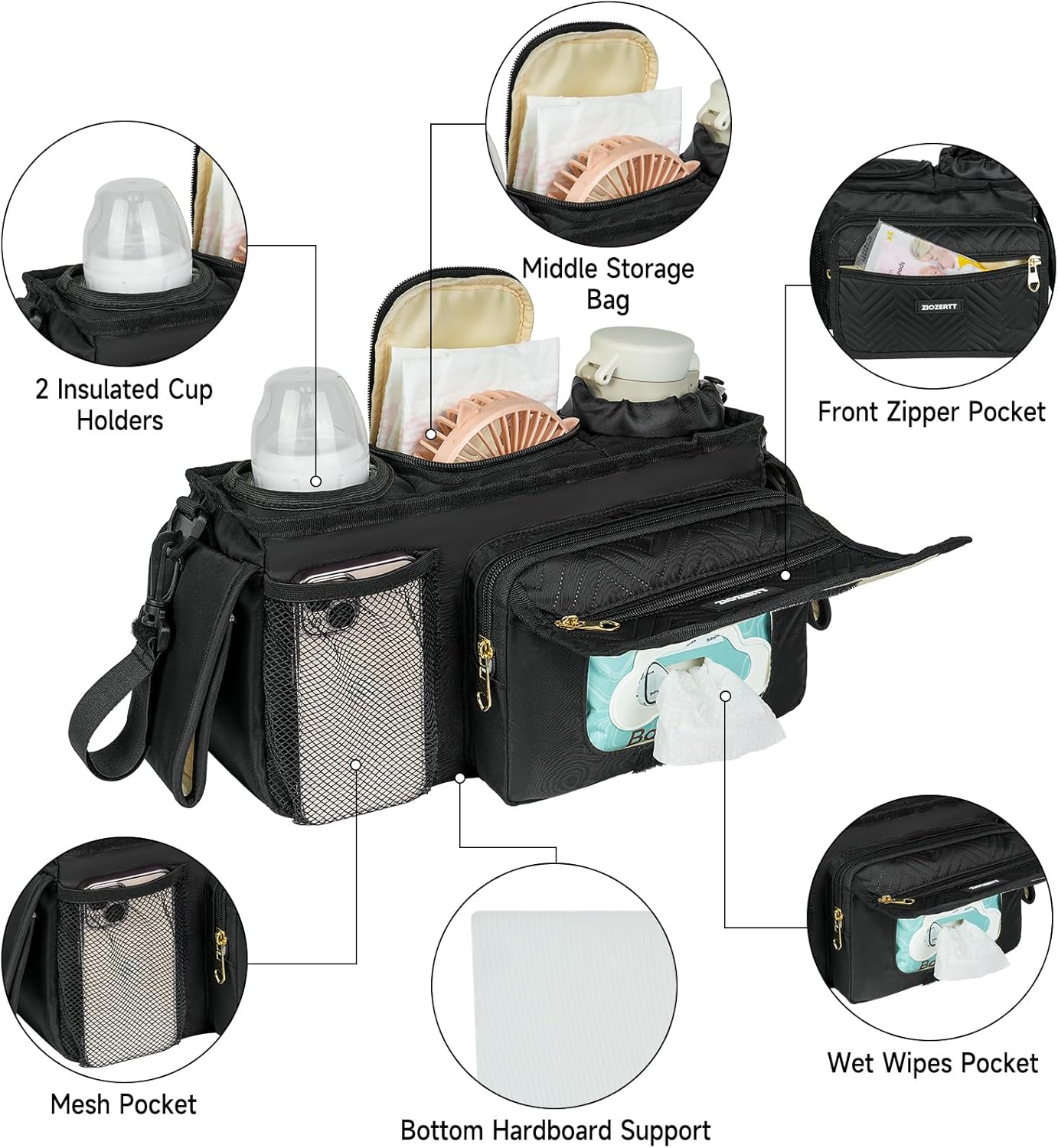 Carrying Case Compatible with Little Tikes Story Dream Machine Books Starter Set,Universal Stroller Organizer with Insulated Cup Holder