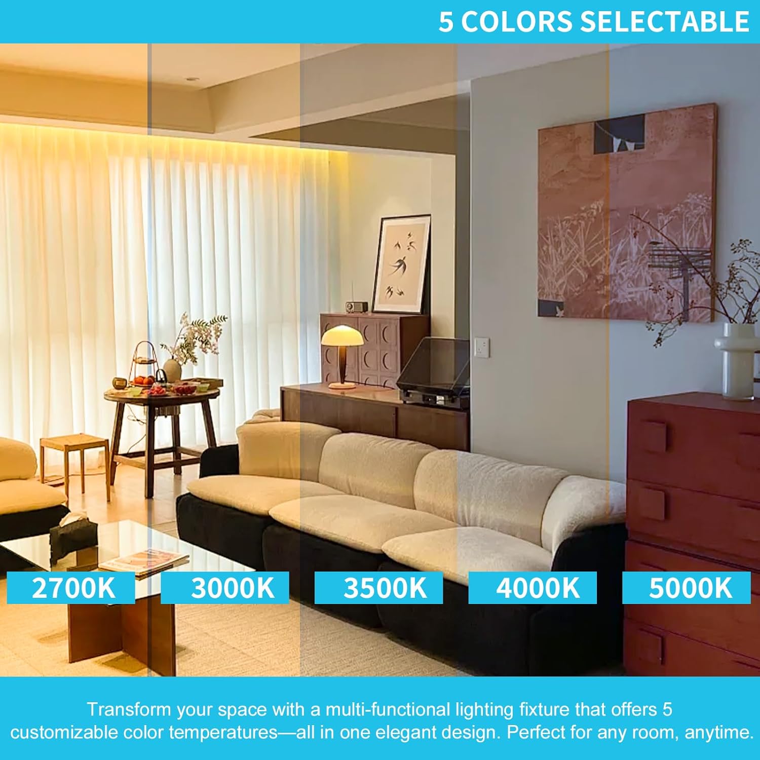 2" LED Square Recessed Downlight with Junction box, 8W 700 Lumens, 5CCT Selectable 2700K/3000K/3500K/4000K/5000K, AC120V TRIAC/ELV dimmers, IC Rated, CRI 90+ Wet location, Recessed Ceiling, ETL listed