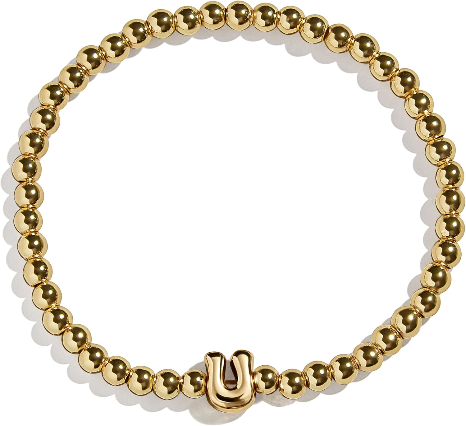 BaubleBar Initial Pisa Stretch Bracelet - Personalized Gold-Plated Bracelet for Women, Beaded Initial Bracelet, Stacking Bracelet, Custom Ball Bracelet, Trendy Jewelry