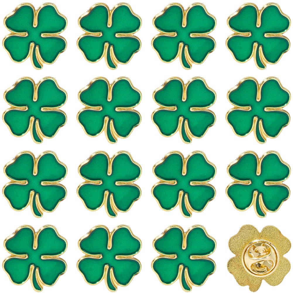 SUNNYCLUE 1 Scatola 20 Pezzi Spille per Il Giorno di San Patrizio Spille Fortunate Spille Portafortuna in Metlega Smaltato Clloy Verde Irlandese Quadrifoglio Distintivo Spilla Spille all'Ingrosso per