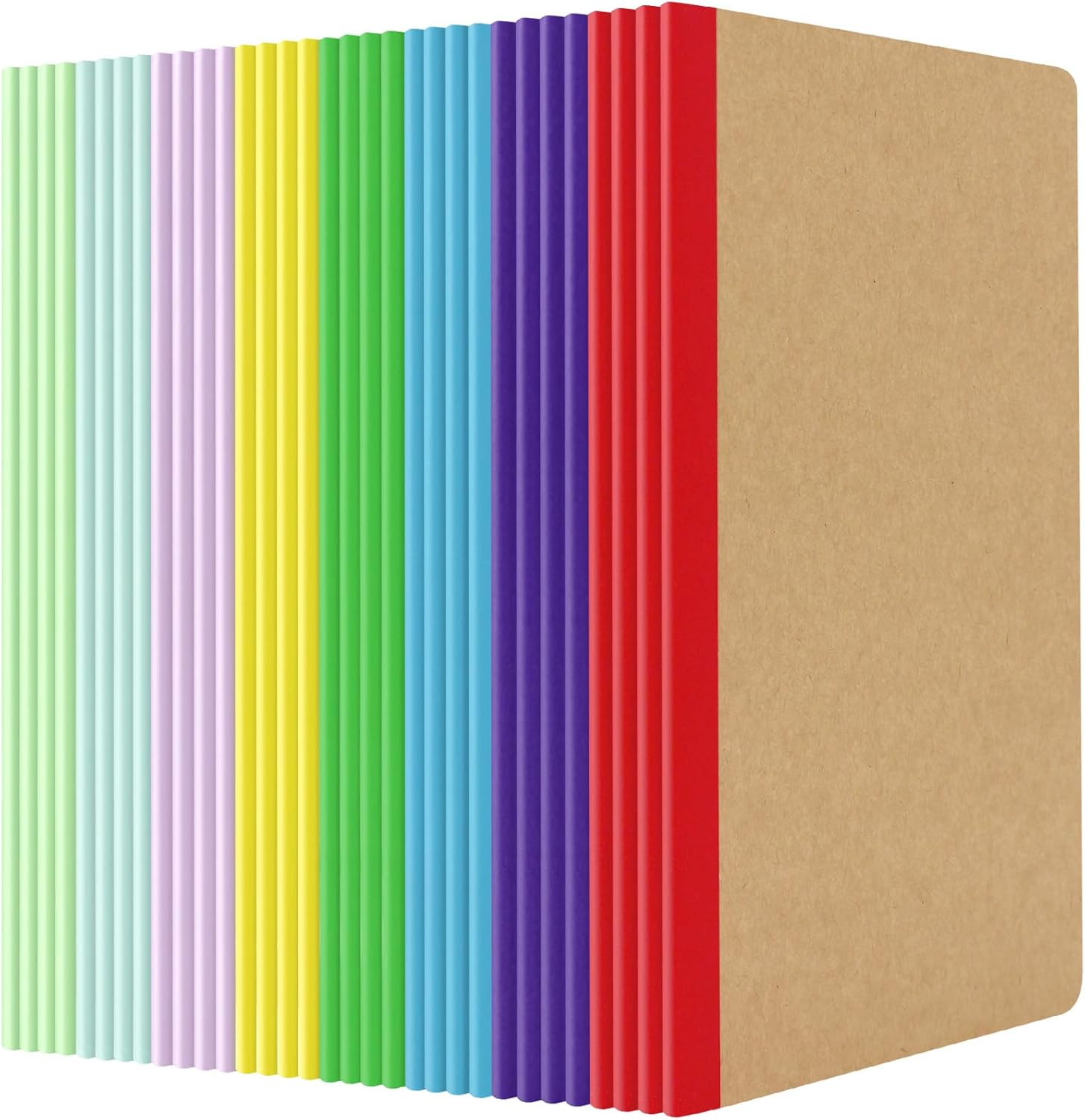 32 Pcs Kraft Notebooks Composition Notebook Wide Ruled Kraft Cover Lined Blank Wide Ruled Composition Notebook with Rainbow Spines 60 Pages 8.3 Inch * 5.5 Inch 8 Colors