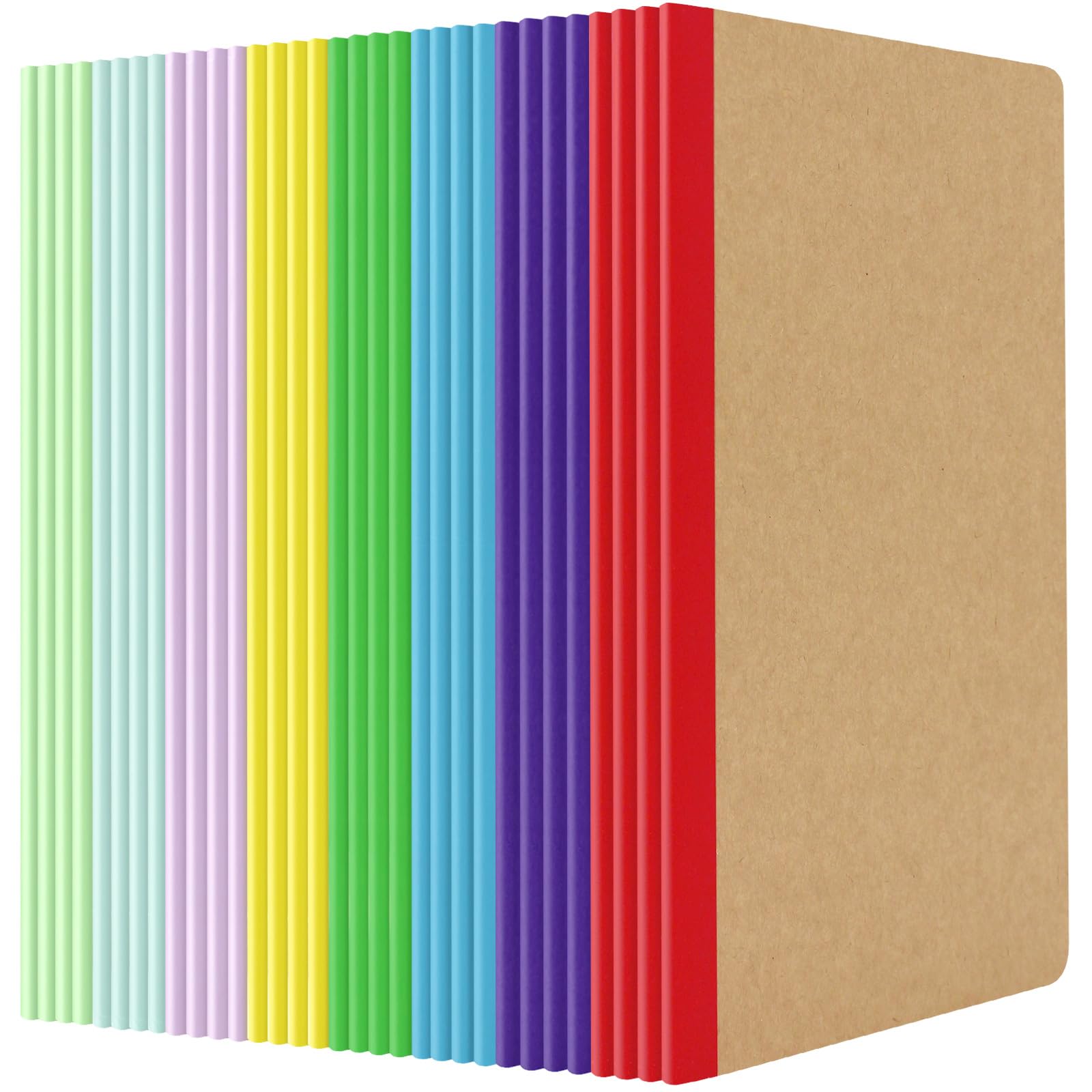BCUEIDO 32 Pcs Kraft Notebooks Composition Notebook Wide Ruled Kraft Cover Lined Blank Wide Ruled Composition Notebook with Rainbow Spines 60 Pages