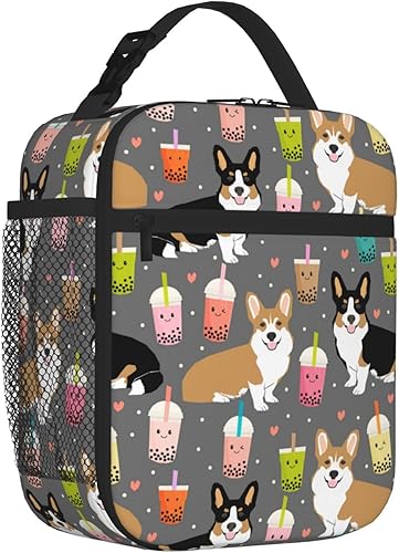 Miniatura 2 de Lonchera con bolsillo lateral aislado, bolsa suave con lindo Corgi impreso, bolsa de almuerzo térmica para picnic de trabajo