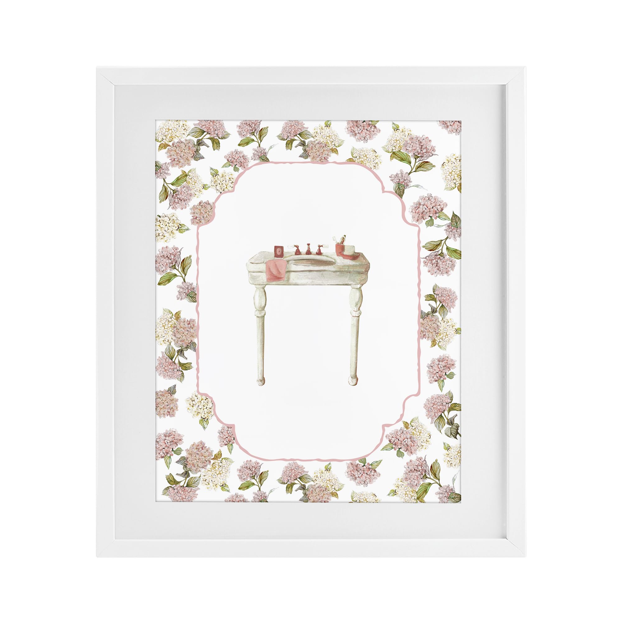 Stupell Industries Coastal White (Textured) 'Elegant Hydrangeas Vanity'| Framed Print Under Glass