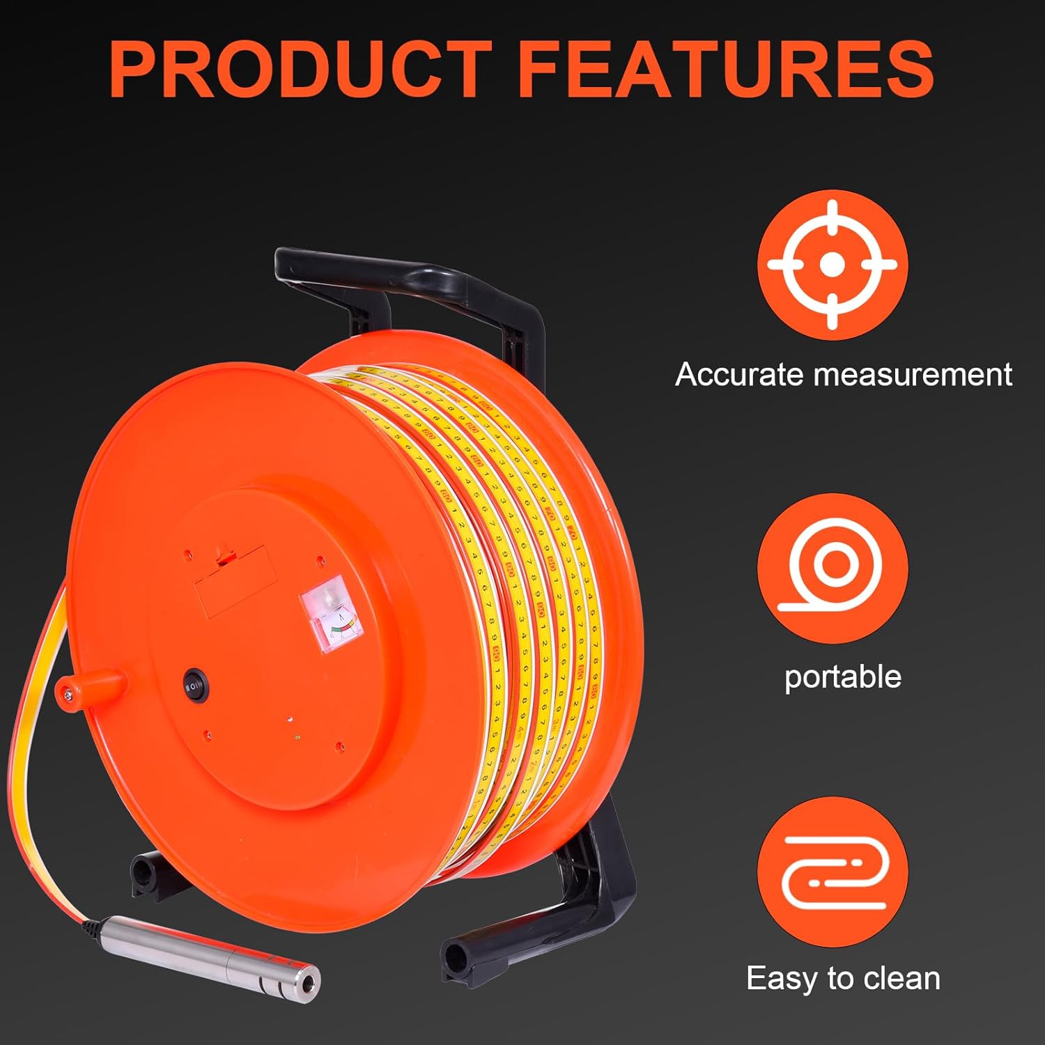 98 Ft Water Level Meter 30m Water Level Measuring Instrument with 0.99 Inch Stainless Probe and Steel Tape, Depth Meter with Voltmeter and Sound Signal for Borehole, Well, Tank Monitoring, No Battery