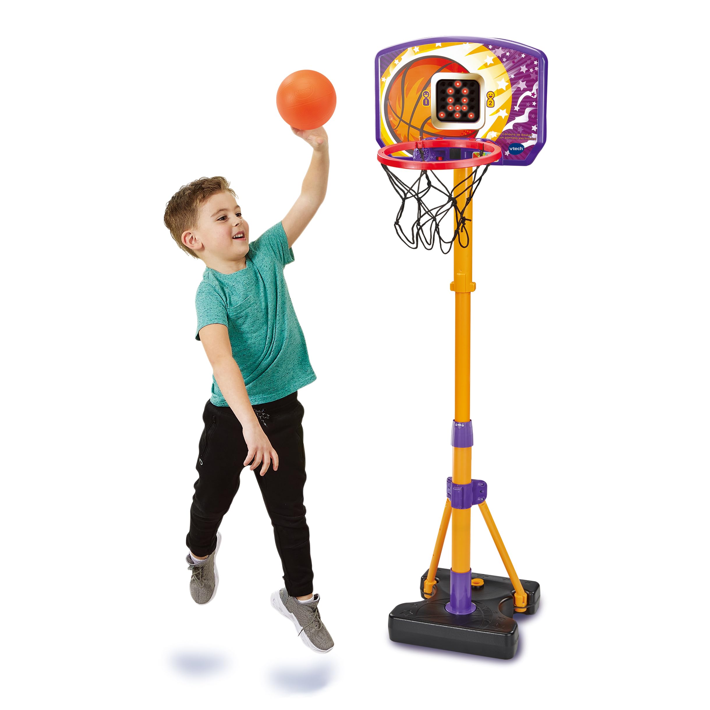 VTech - Canasta de Basket con Pantalla electrónica, Juguete Deportivo, Interactivo, Regulable en Altura, Diseño evolutivo, Soporte Estable, Juegos, Regalo niños +3 años, Versión ESP